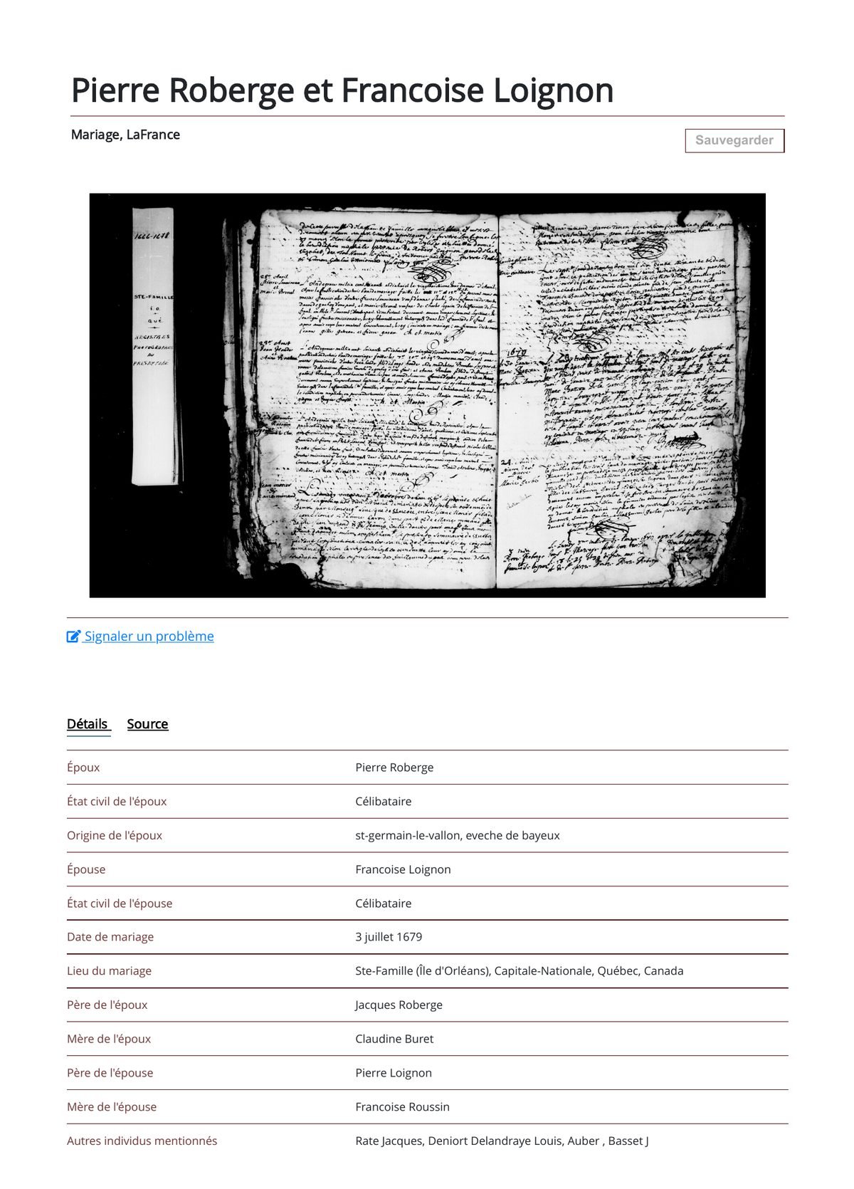 Mariage Roberge-Loignon, 3 juillet 1679