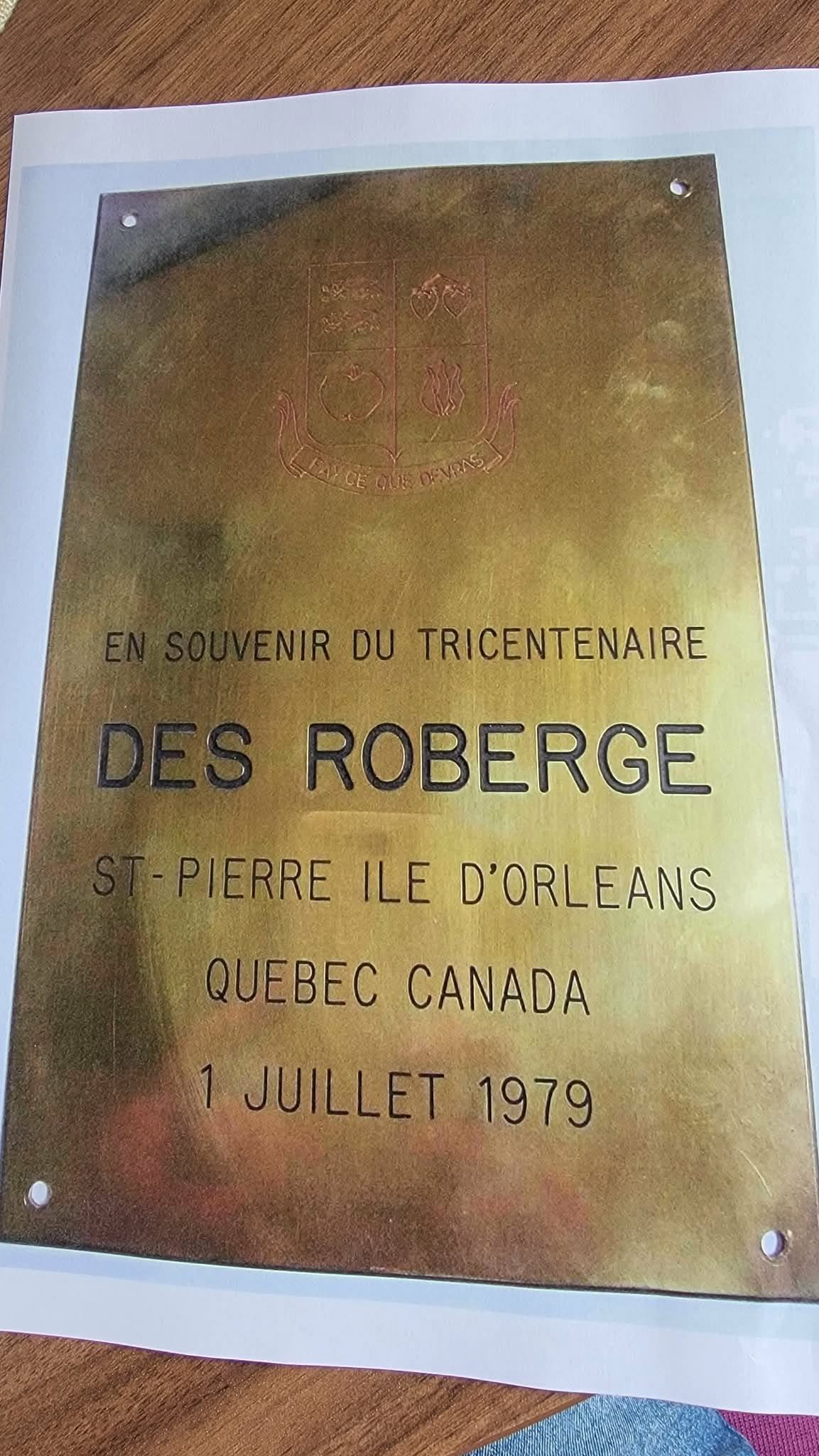 Plaque commémorative du tricentenaire des Roberge